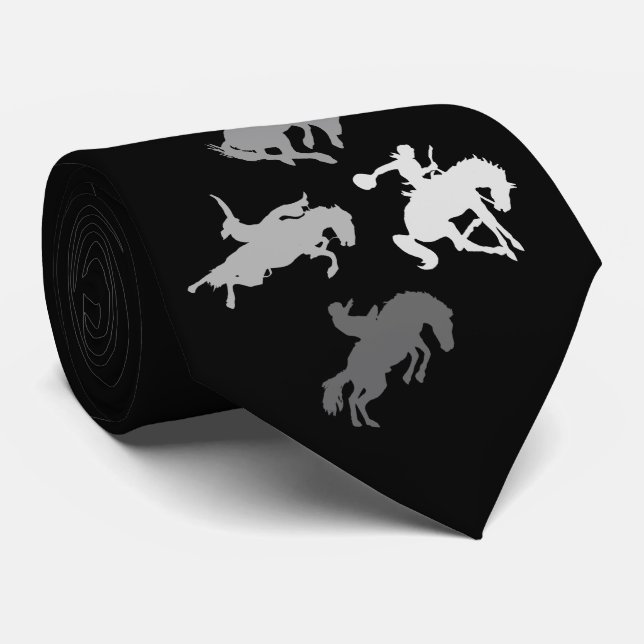 Corbata Caballos de Rodeo | Negro (Enrollado)
