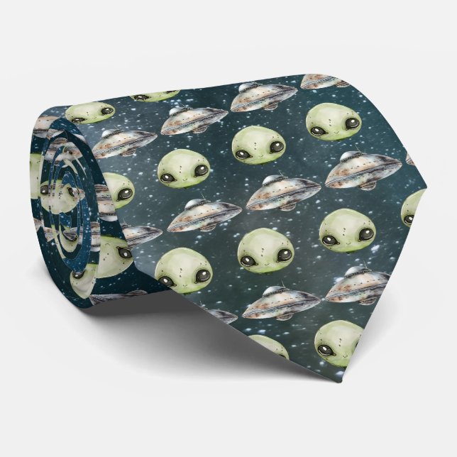 Corbata Cabeza de Alien y Nave Espacial (Enrollado)