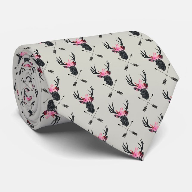 Corbata Cabeza de ciervo geométrica con flores y flechas c (Enrollado)