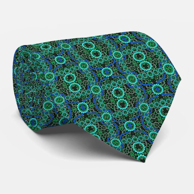 Corbata Cabezas de engranaje - Azul y Verde azulado (Enrollado)