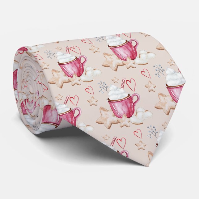 Corbata Cacao Caliente De Fiesta Y Galletas Acuarela (Enrollado)
