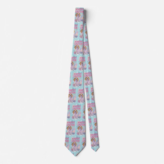 Corbata Cachorro Foxhound inglés americano Feliz Pascua (Anverso)