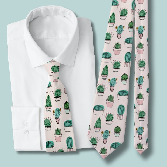 Corbata Cacti succulent poto patrón de planta (Cacti pattern tie)