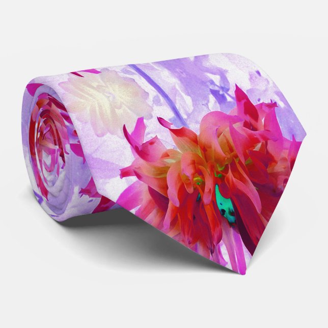 Corbata Cactus Rojo y Rosa Caliente Dahlia (Enrollado)