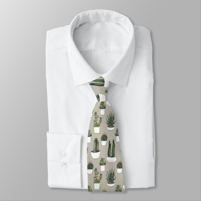 Corbata Cactus y Succulent - beige de Acuarela (Atado)