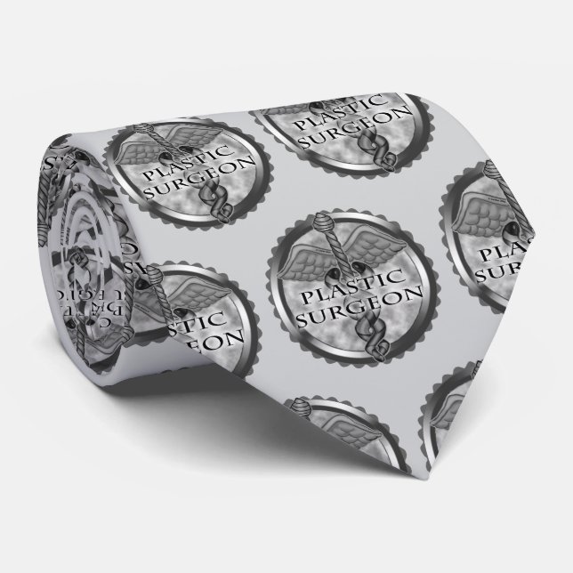 Corbata Caduceo de Cirujano Plástico de Plata (Enrollado)