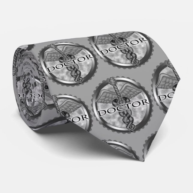 Corbata Caduceo Doctor Plata (Enrollado)