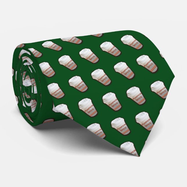 Corbata Café de especias de calabaza (fondo verde) (Enrollado)