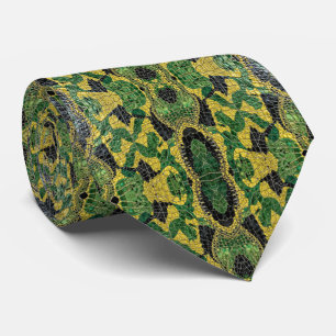 Corbata Caimán Cocodrilo Dragón Cuero Amarillo Verde