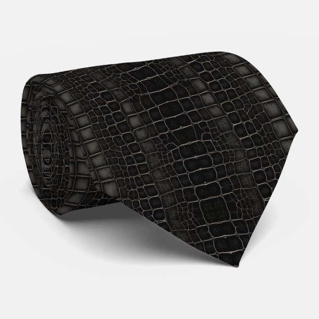 Corbata Caimán Cocodrilo Dragón Serpiente Cuero Negro (Enrollado)