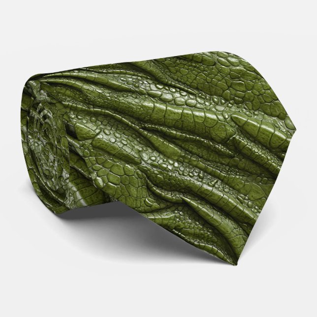 Corbata Caimán Cocodrilo Dragón Serpiente Piel Verde (Enrollado)
