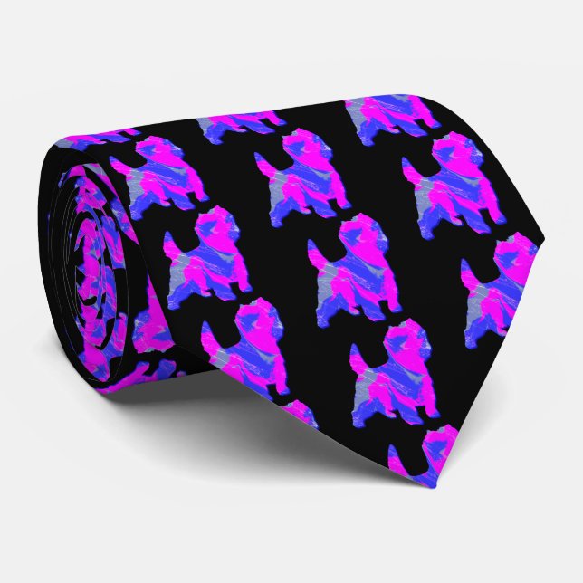 Corbata Cairn Terrier Dog Silhouette Pink & Blue Black (Enrollado)