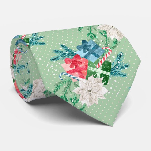 Corbata Cajas de regalo y de poinsettia blanca para navida (Enrollado)