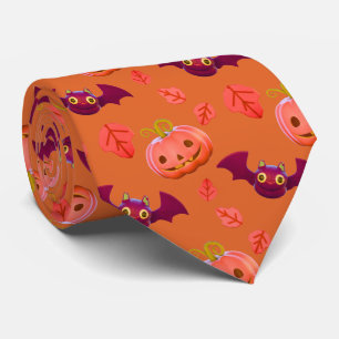 Corbata Calabaza adorable y patrón de murciélago en naranj