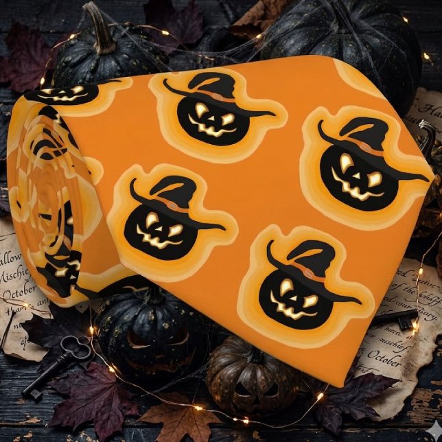 Corbata Calabaza Bruja Brillante Sobre Naranja (Subido por el creador)