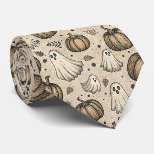 Corbata Calabaza de Fantasma de Halloween Vintage Pergamin