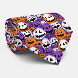 Corbata Calabaza de Halloween - Morado, Naranja, Blanco
