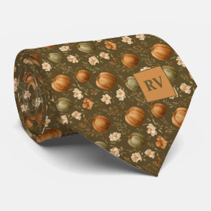Corbata Calabaza Monogramada Bohemio de Otoño