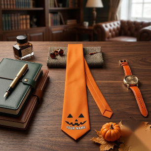 Corbata Calabaza Naranja Personalizada de Halloween con Tu