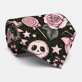 Corbata Calabaza rosa y negra, patrón de telaraña y rosa