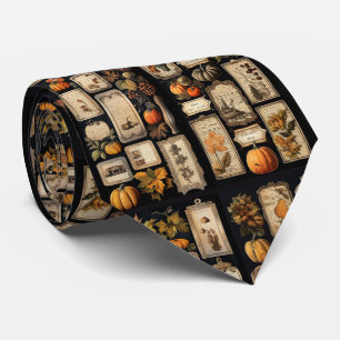 Corbata Calabazas de Halloween etiquetas vintage