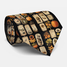 Corbata Calabazas de Halloween etiquetas vintage