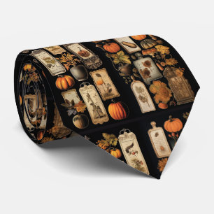 Corbata Calabazas de Halloween etiquetas vintage