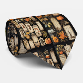 Corbata Calabazas de Halloween etiquetas vintage