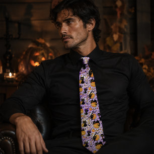 Corbata Calabazas Dulces de Halloween Gatos Negros