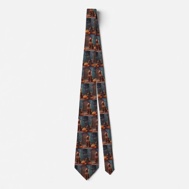 Corbata Calabazas Vizsla Halloween Espeluznantes (Anverso)