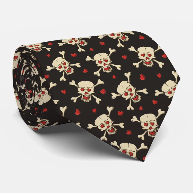 Corbata Calavera con patrón cardíaco (Enrollado)