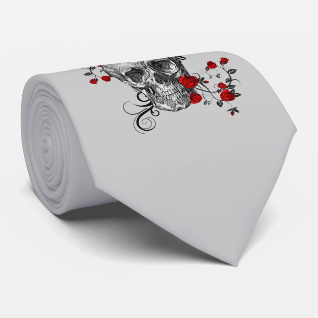 Corbata Calavera de rosas rojas (Enrollado)