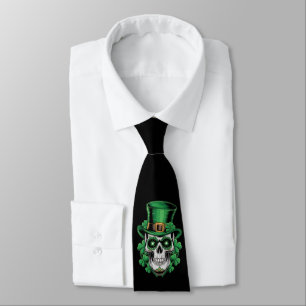 Corbata Calavera Día de San Patricio Trébol de la Suerte 