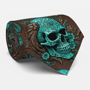 Corbata Calavera floral del sur de Turquoise