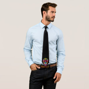 Corbata Calavera negra de neón/día de los muertos