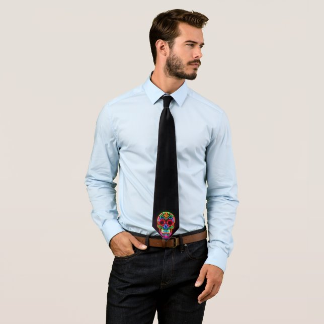 Corbata Calavera negra de neón/día de los muertos (In situ)