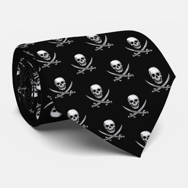 Corbata Calavera pirata y cruces de espadas vidriosas (Enrollado)
