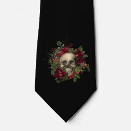 Corbata Calavera y Rosas | Tejido de cuello | Negro