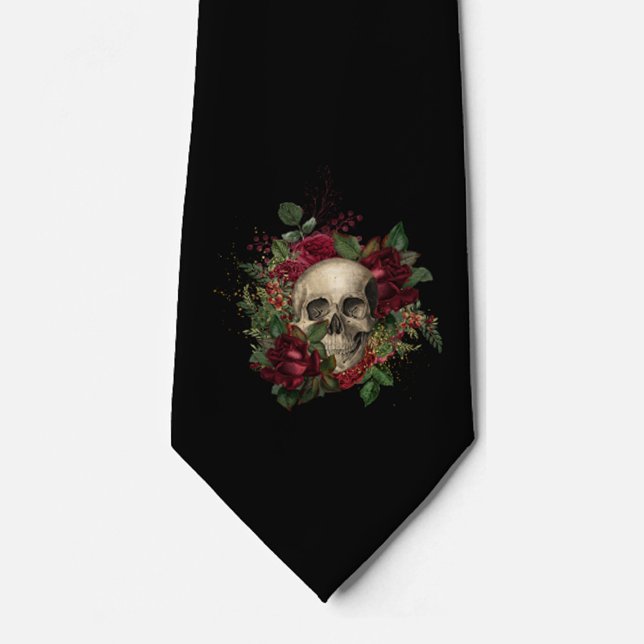 Corbata Calavera y Rosas | Tejido de cuello | Negro (Subido por el creador)