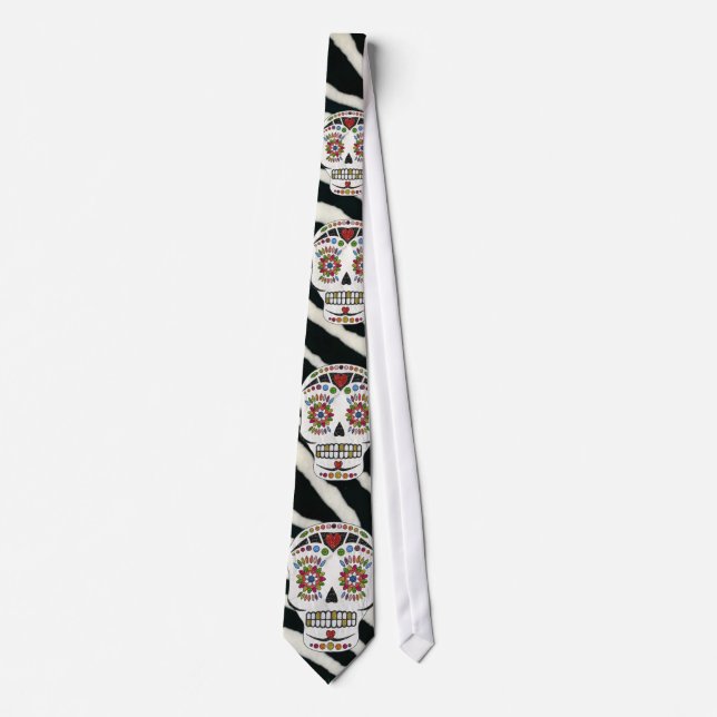 Corbata Calaveras Azucareras Estampado Cebra Rockabilly RA (Anverso)