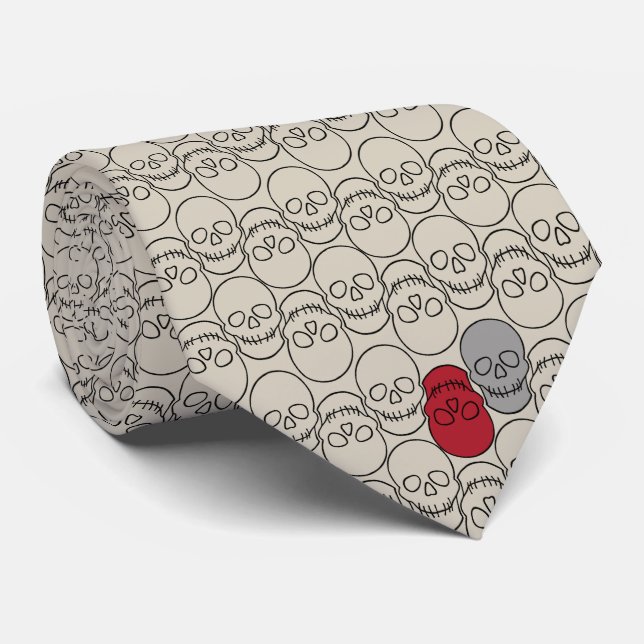 Corbata Calaveras - Blanco óseo y negro mural (Enrollado)