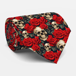 Corbata Calaveras con Gótico de Rosas rojos y negros
