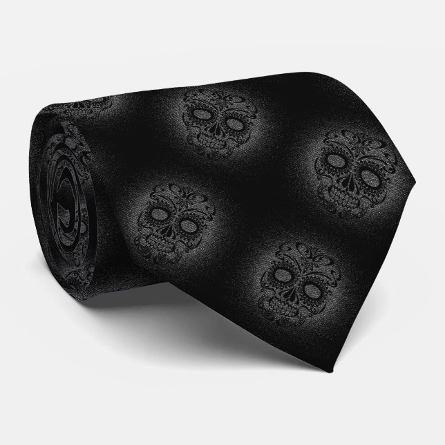 Corbata Calaveras de lino y negro (Enrollado)