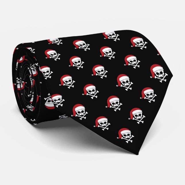 Corbata Calaveras de Santa Navidad Negro (Enrollado)
