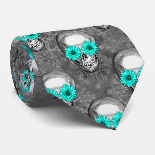 Corbata Calaveras de Turquesa y Diseño de la Serie Girasol