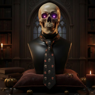 Corbata Calaveras Góticas y Cuervos Oscuro Halloween