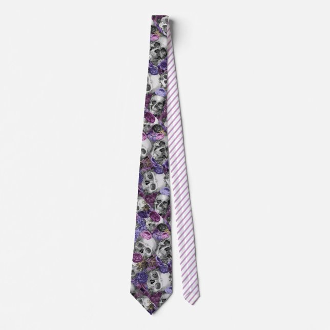 Corbata Calaveras Moradas Negras Únicas de Halloween (Anverso)