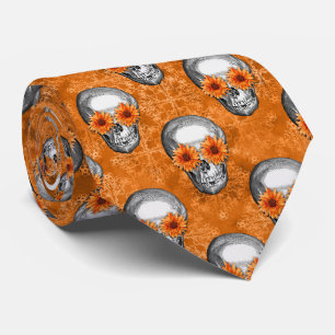 Corbata Calaveras naranjas y diseño de la serie girasol 7