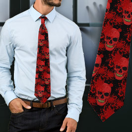 Corbata Calaveras Sangrientas de Halloween Rojo y Negro