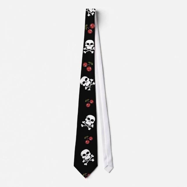 Corbata Calaveras y cerezas de RAB Rockabilly sobre negro (Anverso)